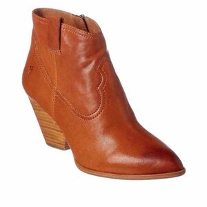 Frye Reina Leather Cognac Stacked Heel Ankle Boot Size 11 Boho Western Cowgirl